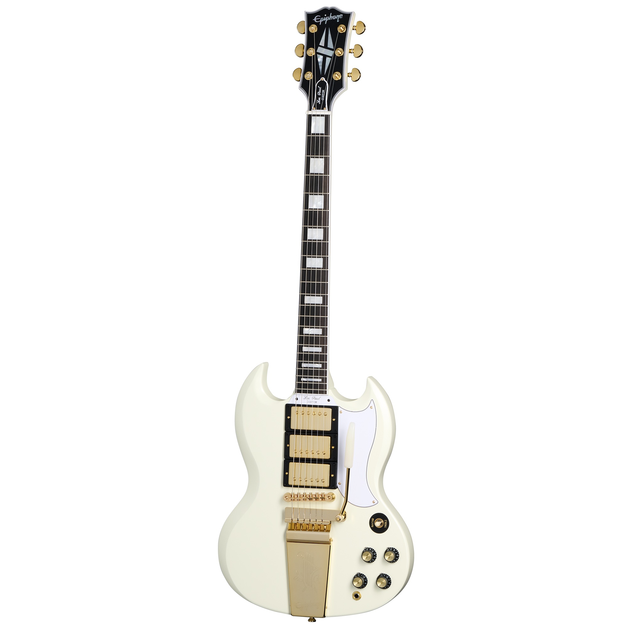 Epiphone 1963 Les Paul SG Custom Maestro Vibrola Elektro Gitar (Classic White)