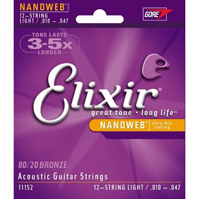 Elixir 11152 Nanoweb 80/20 Bronze 12 Telli Akustik Gitar Teli (10-47)