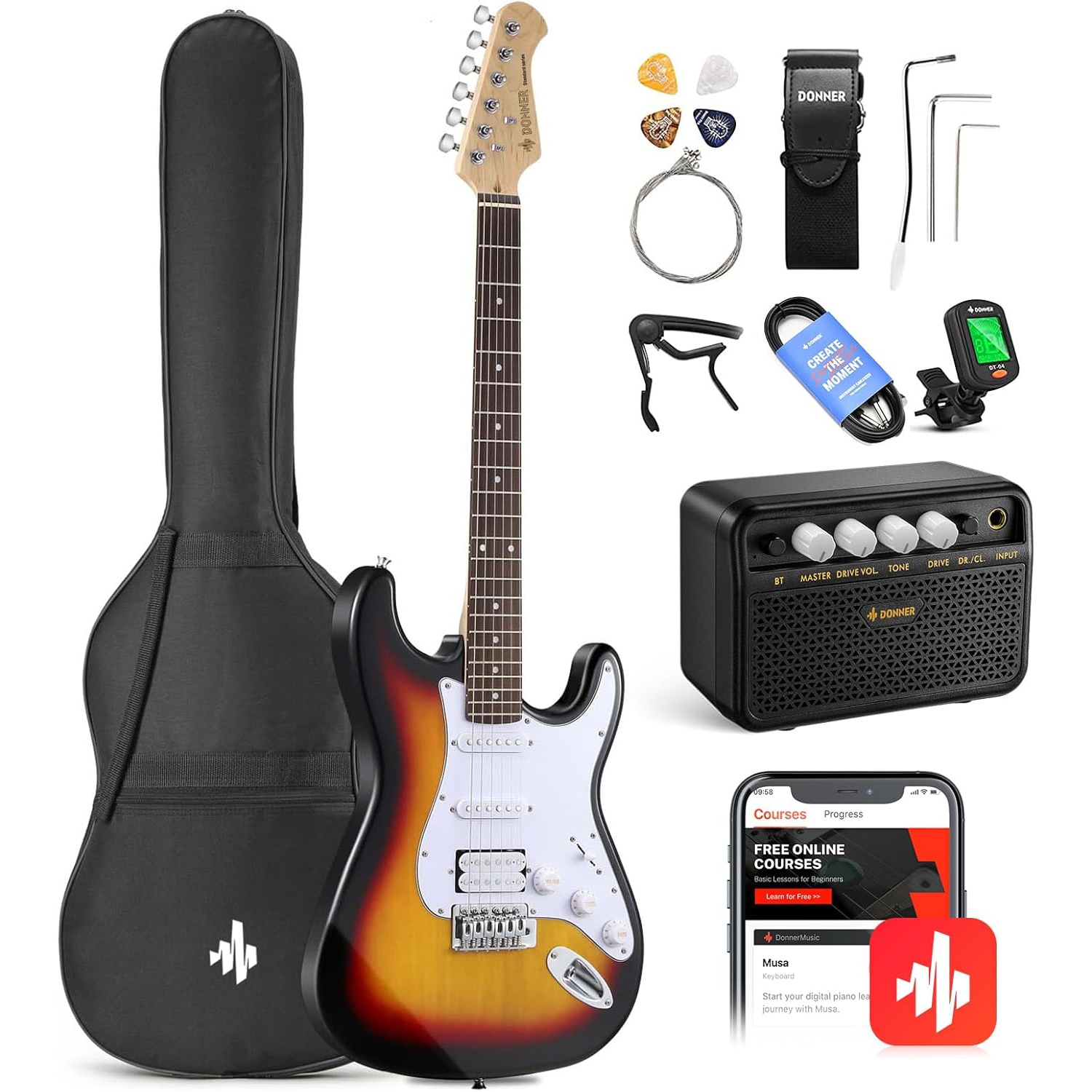 Donner DST-100S ST Elektro Gitar Seti (Sunburst)