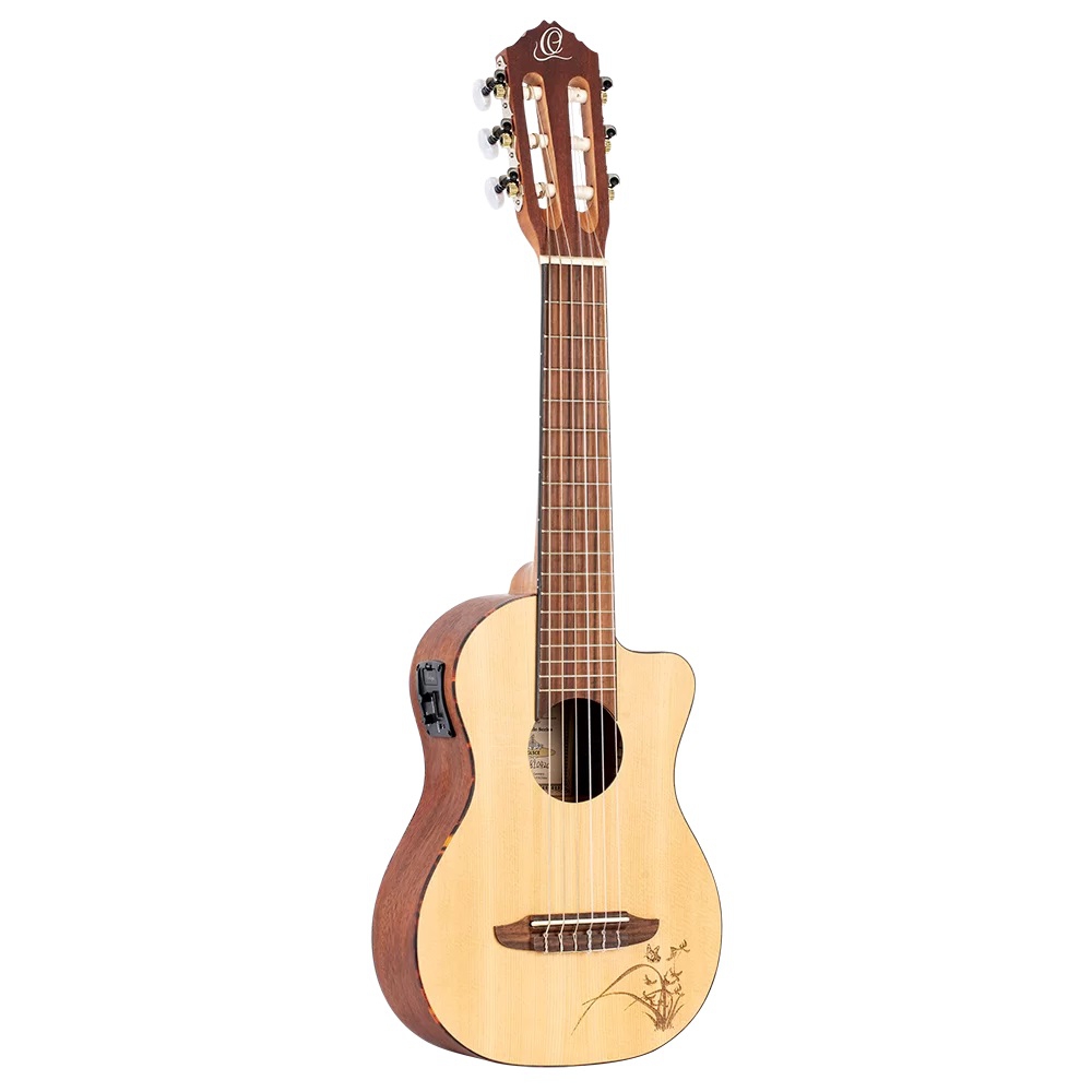 Ortega RGL5CE Elektro Klasik Travel Gitar (Laser Engraved Motif)