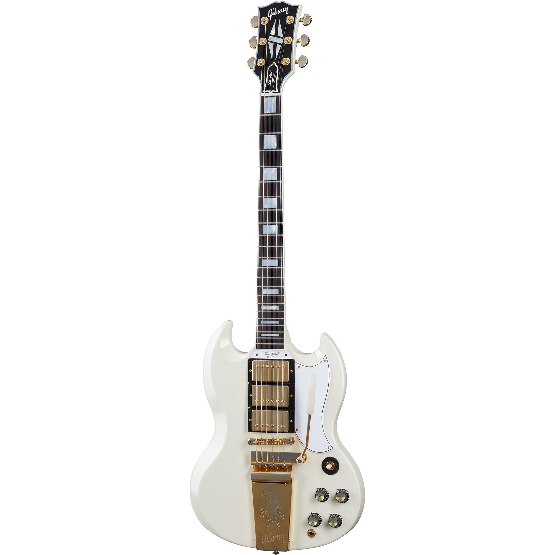 Gibson Custom 1963 Les Paul SG Custom Reissue w/ Maestro Vibrola VOS Elektro Gitar (Classic White)
