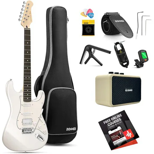 Donner DST-152 Full-Size ST Elektro Gitar Seti (Beyaz)