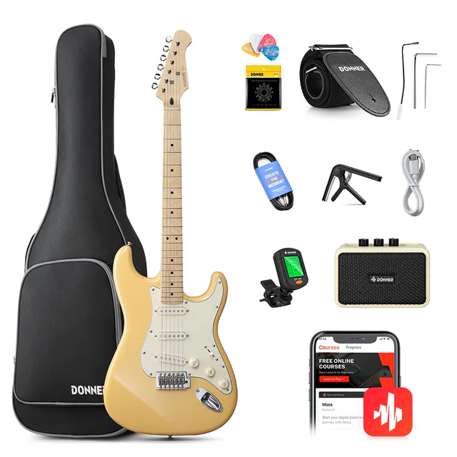 Donner DST Seeker Deluxe Amfili Elektro Gitar Seti (Vintage Yellow)