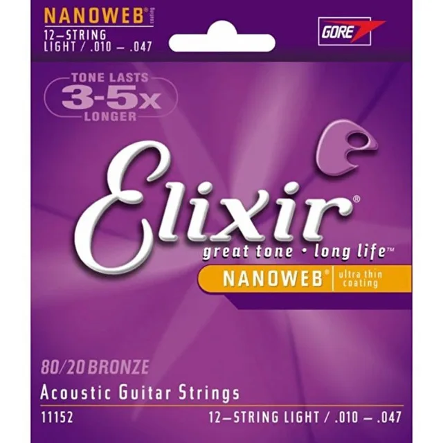 Elixir 11152 Nanoweb 80/20 Bronze 12 Telli Akustik Gitar Teli (10-47)